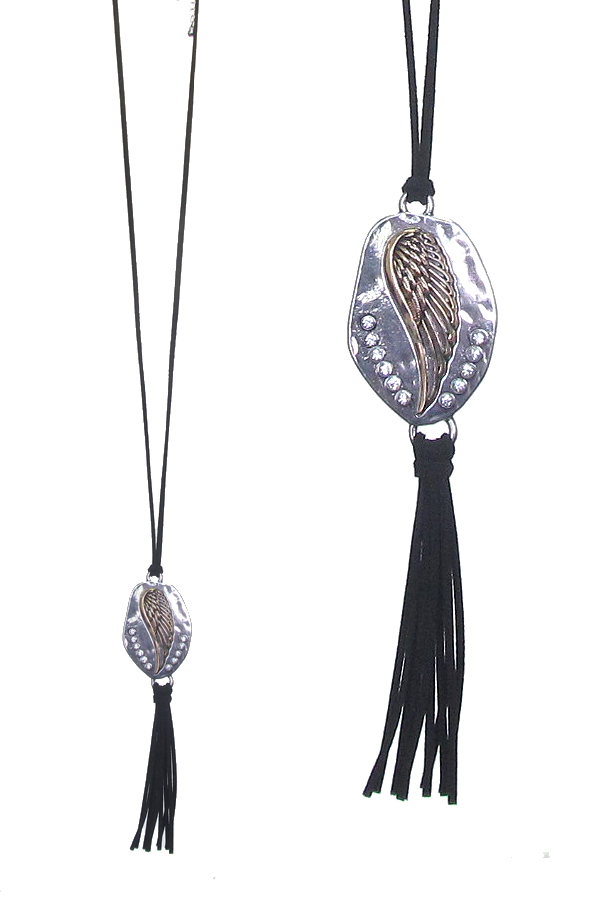 WESTERN STYLE PENDANT AND SUEDE TASSEL LONG NECKLACE - WING