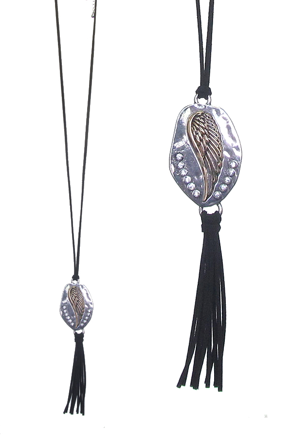 Western style pendant and suede tassel long necklace - wing