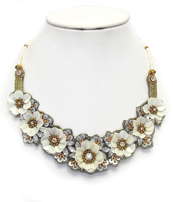 MULTI SEQUIN FLOWER STATEMENT NECKLACE