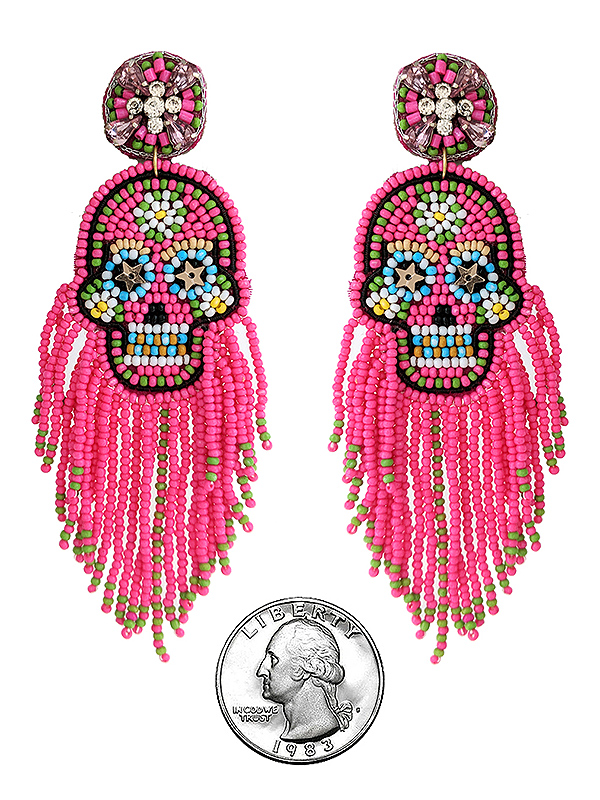 Handmade multi seedbead halloween thene skull earring