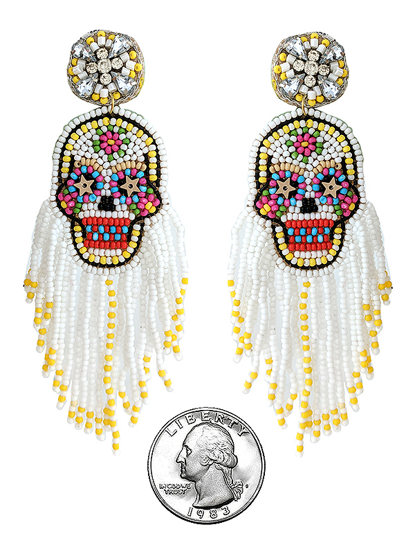 Handmade multi seedbead halloween thene skull earring