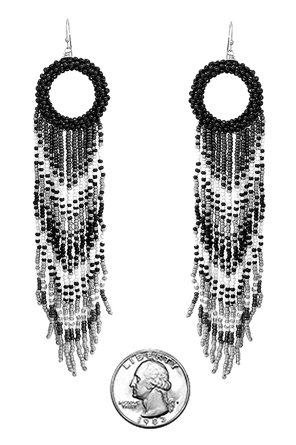 Handmade multi seedbead long tassel drop earring