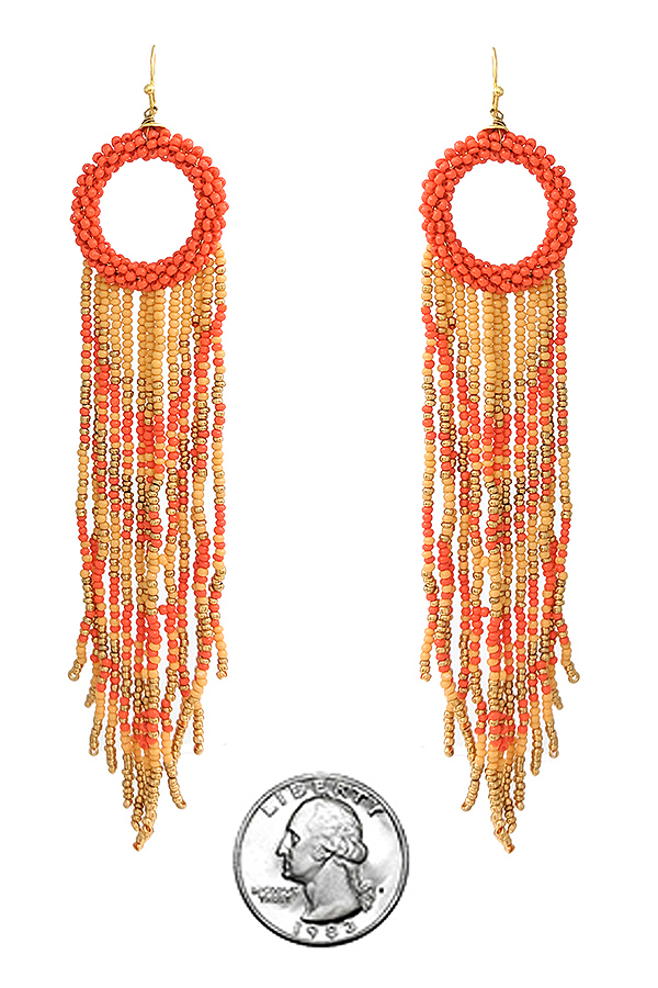 Handmade multi seedbead long tassel drop earring