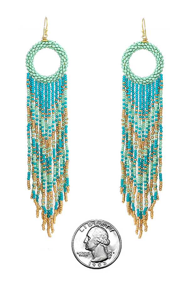 Handmade multi seedbead long tassel drop earring