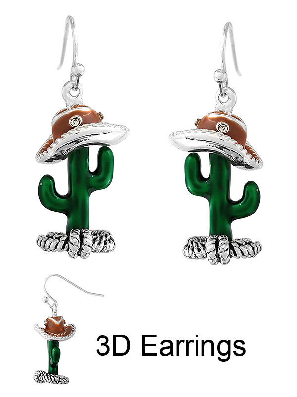 Western theme epoxy 3d cactus earring