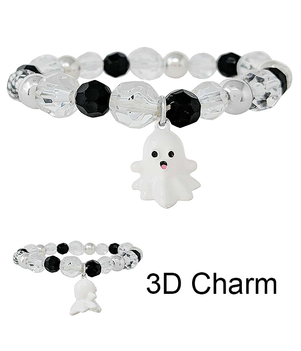 HALLOWEEN THEME EPOXY 3D GHOST CHARM STRETCH BRACELET