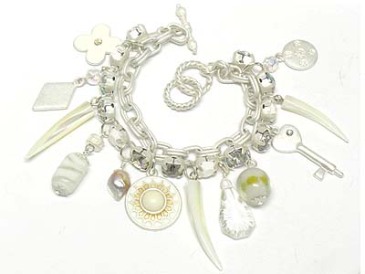 Multi charms and double chain toggle bracelet