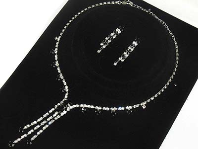 Colorful rhinestone long drop style necklace and earring set