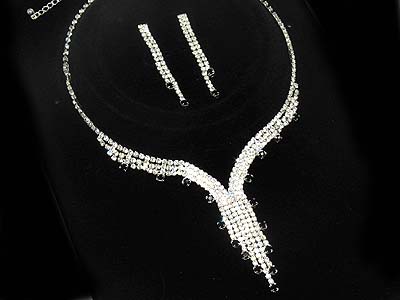 Rhinestone and color crystal y drop necklace and earring set