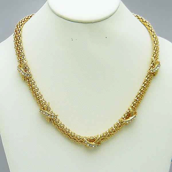 Crystal x patern on fashion tub chain necklace earring set