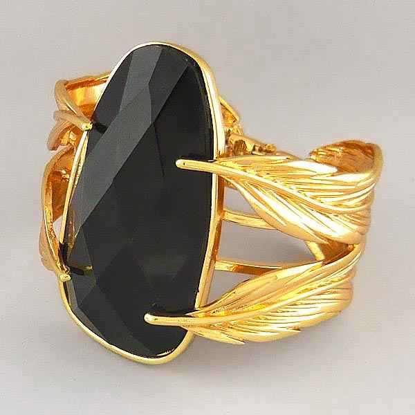 Metal fashion leaf and on top natural oval stone hinge bangle