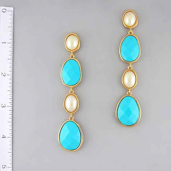 PEARS AND ACRYL STONE DROP PATERN LINE DROP EARRING 