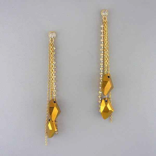 CRYSTAL LINE PATERN WITH MULTI CHAIN DROP DANGLE CRYSTAL GLASS DROP EARRING 