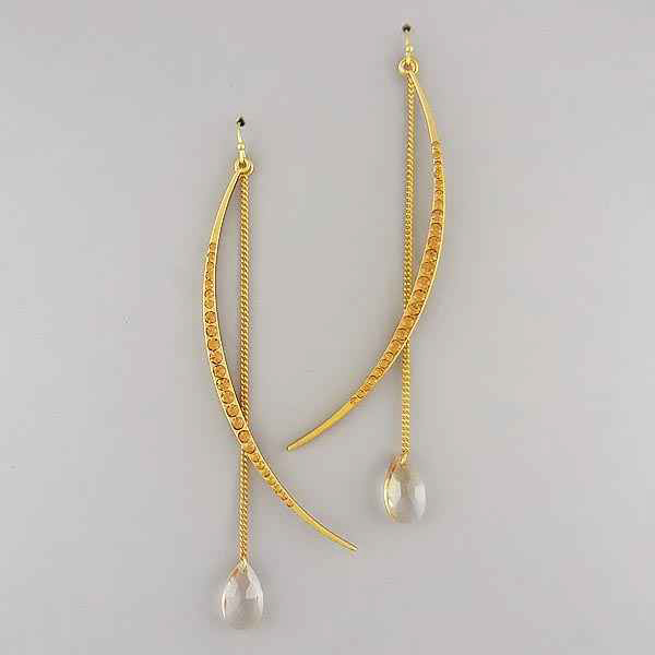 Crystal bend metal and chain drop crystal glass fashion drop earring