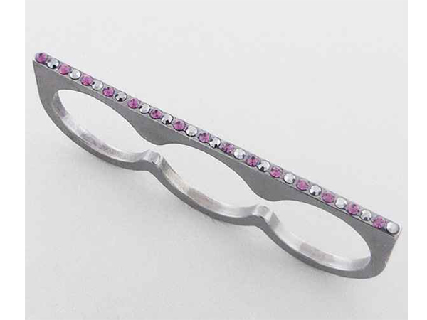 Crystal stud thin line dual three finger ring