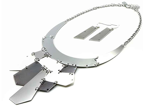 ACHITECTURE METAL DISK LINK DROP NECKLACE EARRING SET