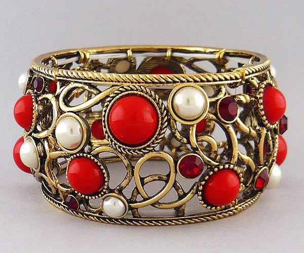 Pearl and crystal deco casting metal stretch bracelet