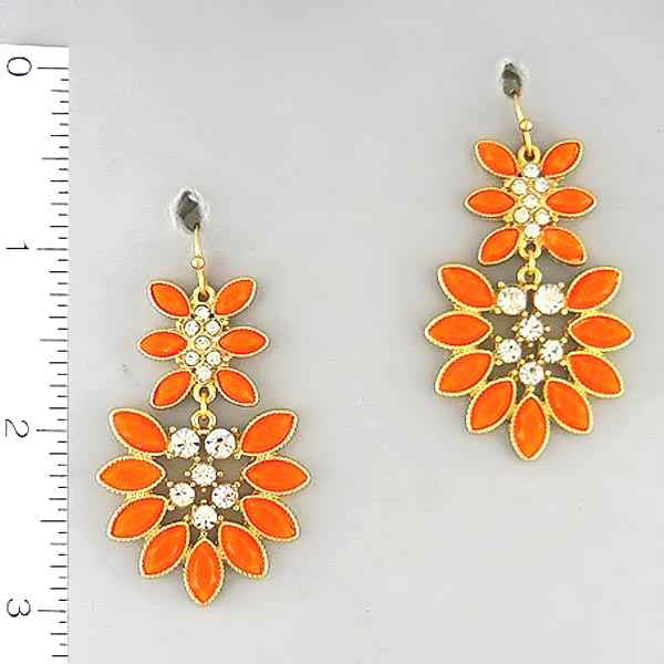 Crystal and stone leaves drop earring