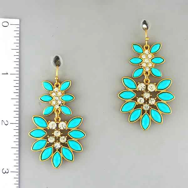 CRYSTAL AND STONE LEAVES DROP EARRING