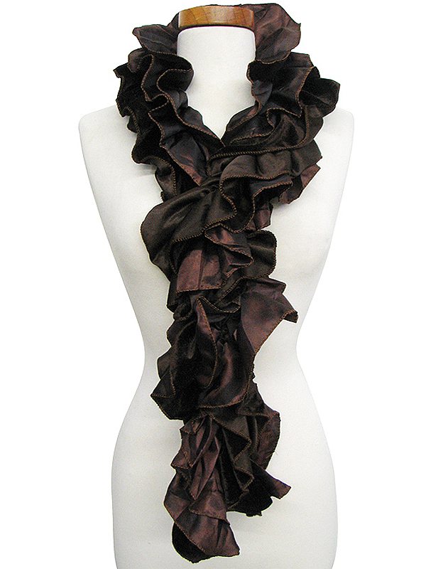 Skinny long velvet ruffle scarf