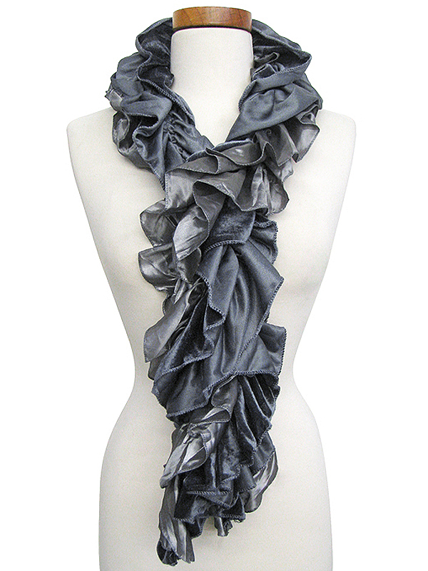 Skinny long velvet ruffle scarf