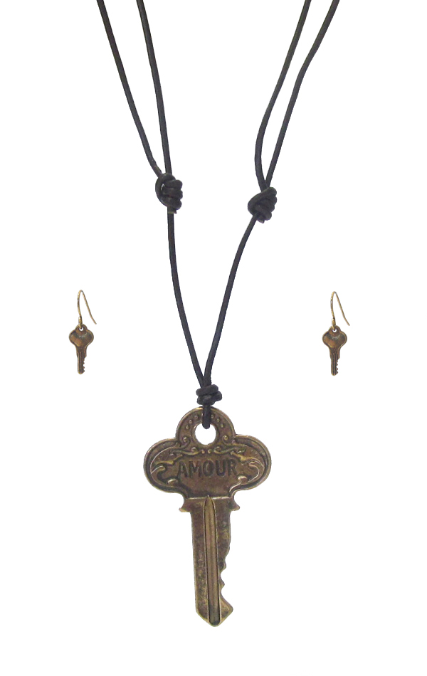 Key pendant and pull tie cord necklace set