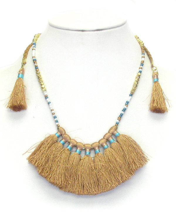 MULTI THREAD TASSEL ADJUSTABLE PULL TIE NECKLACE