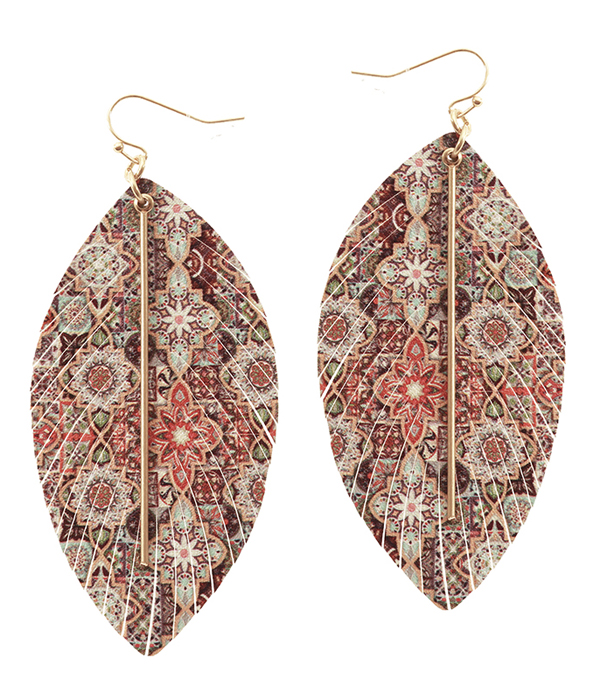 Faux leather moroccan fringe marquise earring