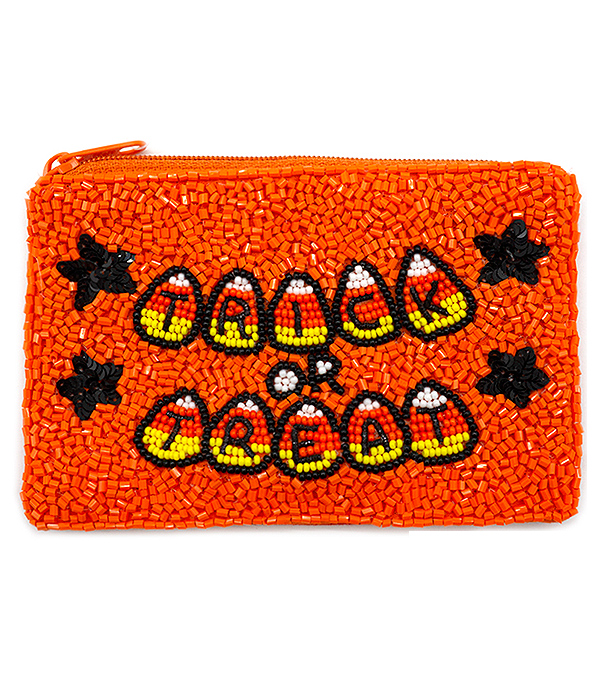 Halloween theme multi seedbead handmade wallet - trick or treat