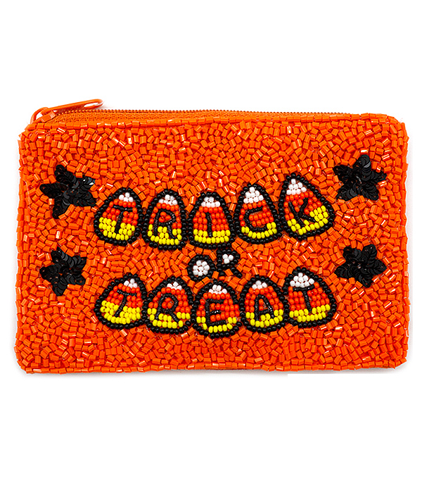 HALLOWEEN THEME MULTI SEEDBEAD HANDMADE WALLET - TRICK OR TREAT