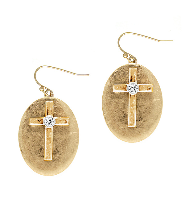 Crystal center cross earring