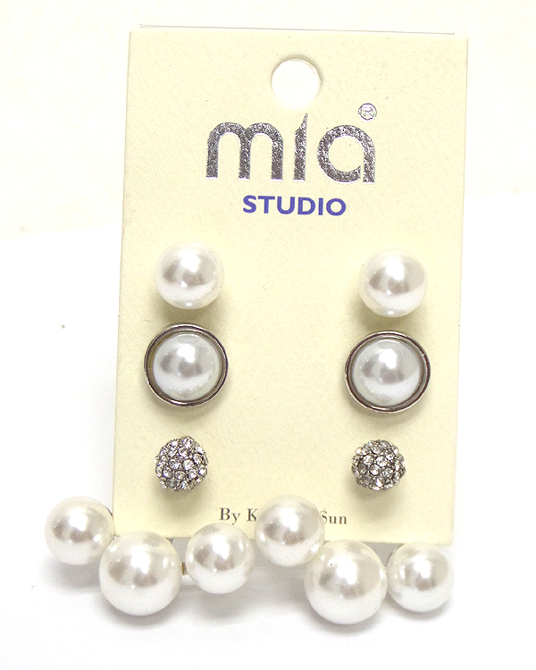 Pearl and metal set of three earrings 