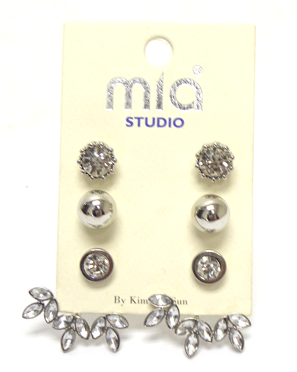 Pearl and metal set of three earrings 