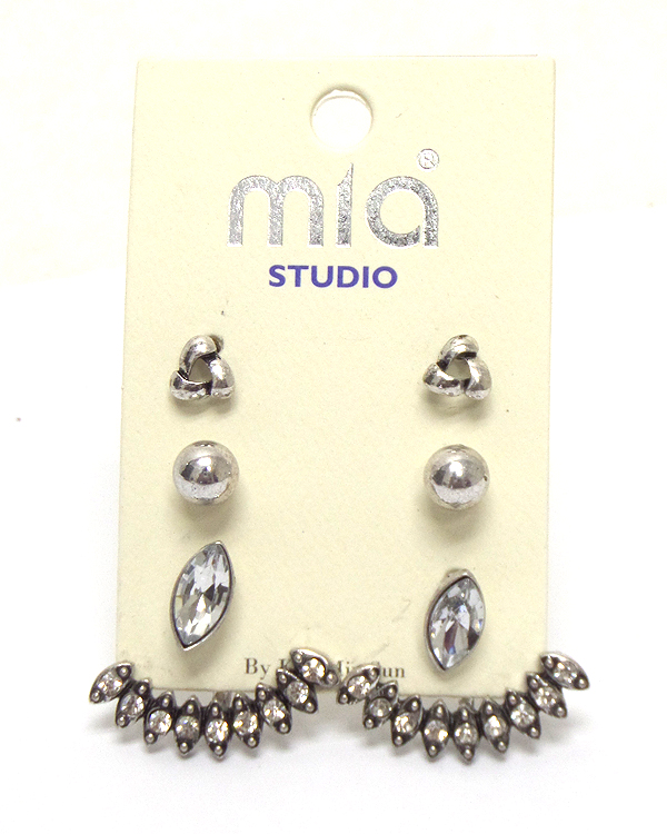 Set of three metal with crystals earrings