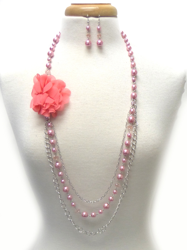 Layer pearl chain flower necklace set