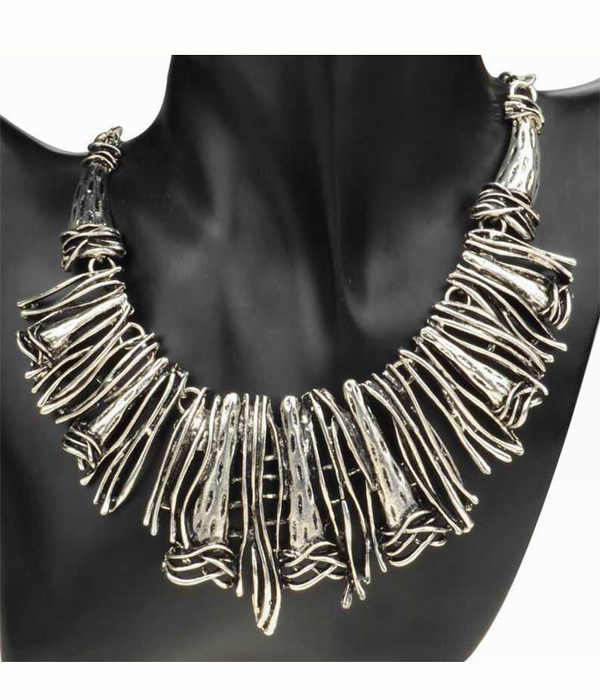 Vintage handmade metal bib necklace