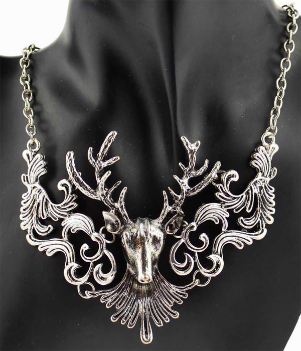 Vintage statement tribal style deer head statement necklace