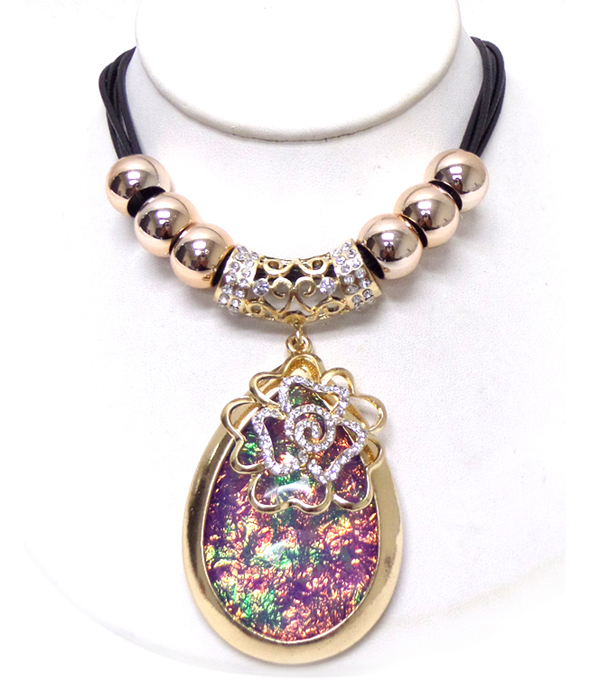 Crystal flower and abalone tear peandant necklace