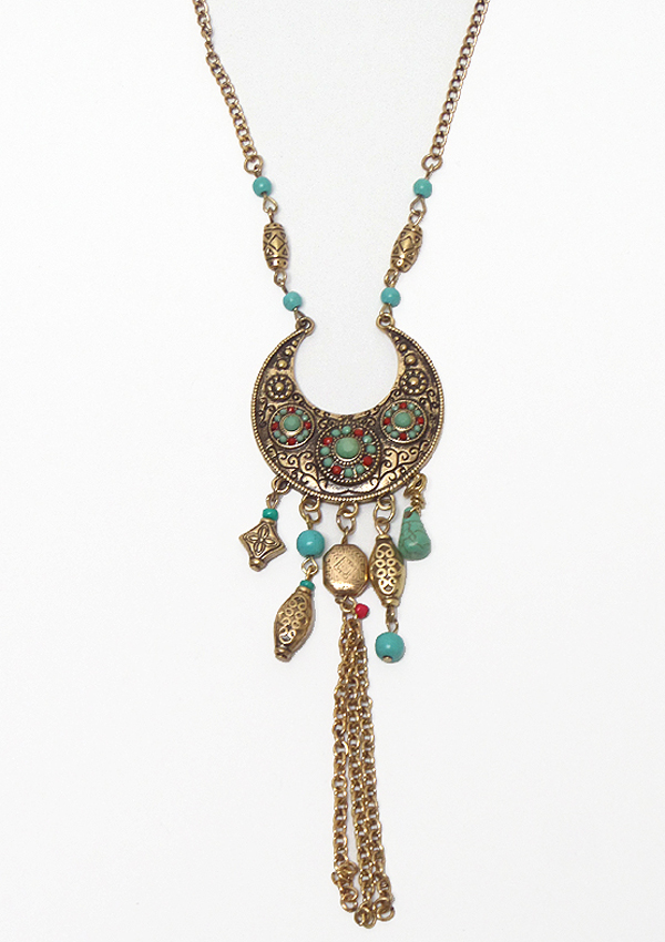 Bohemian style mini metal filigree tassel necklace