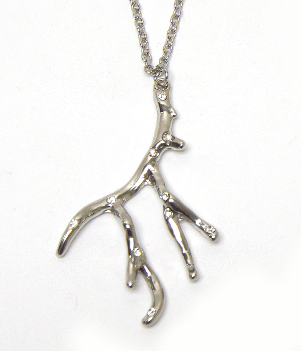 Crystal stud elk horn pendant necklace