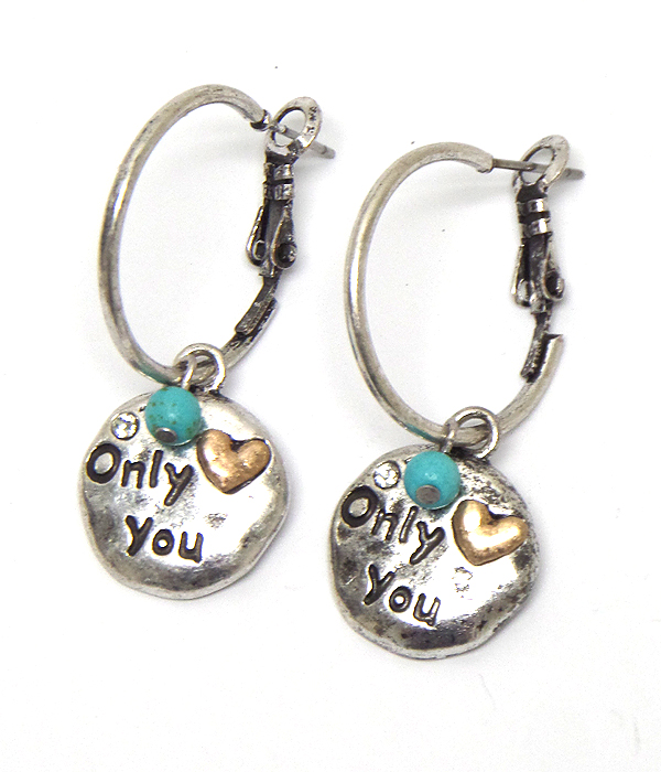 VINTAGE HANDMADE STYLE ONLY YOU CHARM DANGLE EARRING