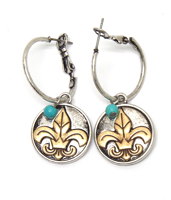 Vintage handmade style fleur de lis charm dangle earring