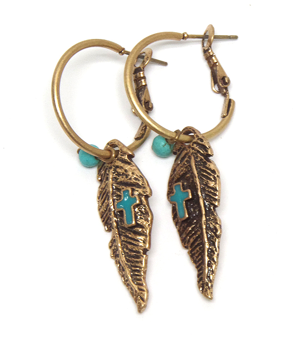 Vintage handmade style leaf charm dangle earring