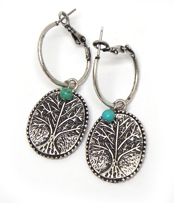 Vintage handmade style tree of life charm dangle earring
