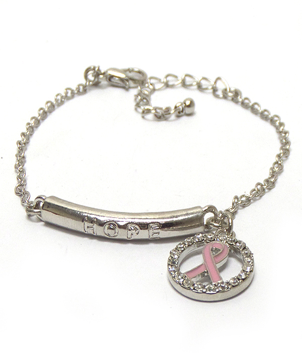 Breast cancer awareness pink ribbon charm bracelet