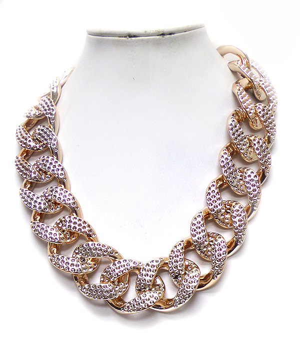 Crystal stud thick  chain link necklace