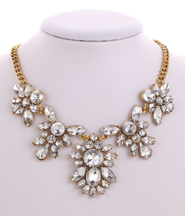 Crystal flower chain statement necklace