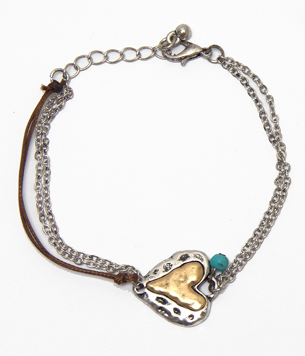 Vintage handmade style heart charm bracelet