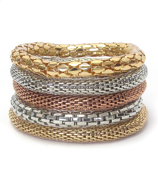 Multi metal tube stretch 5 bracelet set