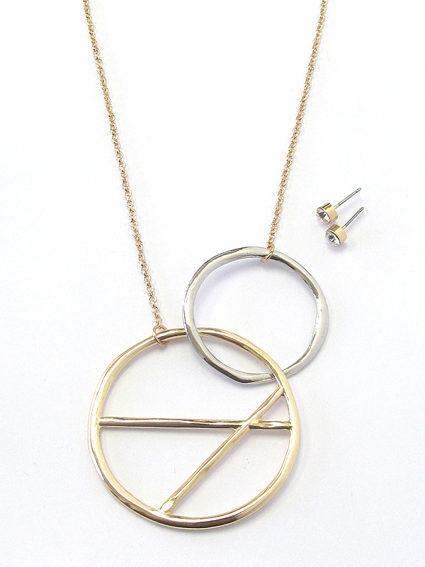 Geometic double hoop link necklace set